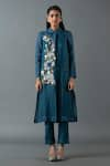 Buy_Oja_Blue Shrim Linen Embroidered Thread Shirt Floral Bead Sequined Tunic With Pant _at_Aza_Fashions