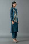 Oja_Blue Shrim Linen Embroidered Thread Shirt Floral Bead Sequined Tunic With Pant _Online_at_Aza_Fashions