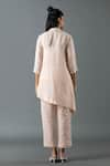 Shop_Oja_Pink Shrim Linen Embroidered Thread Lapel Asymmetric Shirt Tunic With Pant _at_Aza_Fashions