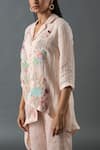 Buy_Oja_Pink Shrim Linen Embroidered Thread Lapel Asymmetric Shirt Tunic With Pant _Online_at_Aza_Fashions