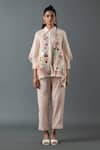 Buy_Oja_Pink Shrim Linen Embroidered Thread Lapel Bead Asymmetric Shirt With Pant _at_Aza_Fashions