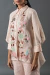 Buy_Oja_Pink Shrim Linen Embroidered Thread Lapel Bead Asymmetric Shirt With Pant _Online_at_Aza_Fashions