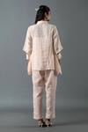 Shop_Oja_Pink Shrim Linen Embroidered Thread Lapel Collar Asymmetric Shirt With Pant _at_Aza_Fashions