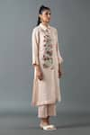 Oja_Pink Shrim Linen Embroidered Thread Shirt Collar Bead Tunic With Pant _Online_at_Aza_Fashions