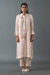 Buy_Oja_Pink Shrim Linen Embroidered Thread Shirt Collar Floral Tunic With Pant _at_Aza_Fashions