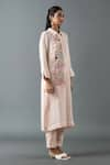 Oja_Pink Shrim Linen Embroidered Thread Shirt Collar Floral Tunic With Pant _Online_at_Aza_Fashions