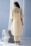 Shop_Oja_Ivory Japanese Quash Embroidered Thread Tunic Shirt Floral High-low With Pant _at_Aza_Fashions