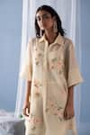 Oja_Ivory Japanese Quash Embroidered Thread Tunic Shirt Floral High-low With Pant _Online_at_Aza_Fashions