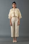 Buy_Oja_Ivory Japanese Quash Embroidered Thread Jacket Round Tiered Ruffle Pant Set _at_Aza_Fashions