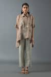 Buy_Oja_Brown Japanese Quash Embroidered Thread Tunic Shirt Floral High-low With Pant _at_Aza_Fashions