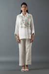 Buy_Oja_Ivory Shrim Linen Embroidery Mirror Collar Floral Shirt And Pant Set _at_Aza_Fashions