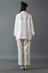 Shop_Oja_Ivory Shrim Linen Embroidery Mirror Collar Floral Shirt And Pant Set _at_Aza_Fashions