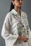 Buy_Oja_Ivory Shrim Linen Embroidery Mirror Collar Floral Shirt And Pant Set _Online_at_Aza_Fashions