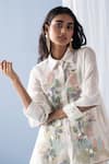 Buy_Oja_Ivory Shrim Linen Embroidery Mirror Collar Floral Draped Shirt And Pant Set _Online_at_Aza_Fashions