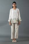 Buy_Oja_Ivory Shrim Linen Embroidery Mirror Round Sequin Work Kurta And Pant Set _at_Aza_Fashions