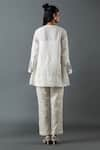 Shop_Oja_Ivory Shrim Linen Embroidery Mirror Round Sequin Work Kurta And Pant Set _at_Aza_Fashions