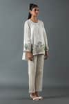 Oja_Ivory Shrim Linen Embroidery Mirror Round Sequin Work Kurta And Pant Set _Online_at_Aza_Fashions