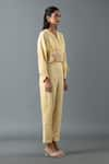 Oja_Yellow Shrim Linen Embroidery Sequin V Neck Gota Blouse And Pant Set _Online_at_Aza_Fashions