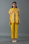 Buy_Oja_Yellow Shrim Linen Embroidery Thread Collar Floral Shirt And Pant Set _at_Aza_Fashions