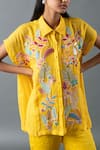 Buy_Oja_Yellow Shrim Linen Embroidery Thread Collar Floral Shirt And Pant Set _Online_at_Aza_Fashions