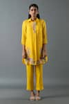 Buy_Oja_Yellow Shrim Linen Embroidery Thread Collar Floral Shirt Tunic And Pant Set _at_Aza_Fashions