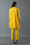 Shop_Oja_Yellow Shrim Linen Embroidery Thread Collar Floral Shirt Tunic And Pant Set _at_Aza_Fashions