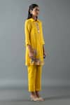 Oja_Yellow Shrim Linen Embroidery Thread Collar Floral Shirt Tunic And Pant Set _Online_at_Aza_Fashions