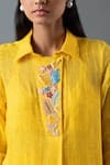 Buy_Oja_Yellow Shrim Linen Embroidery Thread Collar Floral Shirt Tunic And Pant Set _Online_at_Aza_Fashions