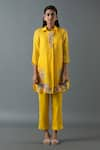 Shop_Oja_Yellow Shrim Linen Embroidery Thread Collar Floral Shirt Tunic And Pant Set _Online_at_Aza_Fashions