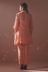 Shop_Oja_Orange Shrim Linen Embroidery Mirror Collar Shirt Tunic And Pant Set _at_Aza_Fashions