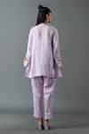 Shop_Oja_Purple Shrim Linen Embroidery Mirror Round Thread Border Top And Pant Set _at_Aza_Fashions