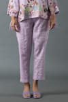 Shop_Oja_Purple Shrim Linen Embroidery Mirror Round Thread Border Top And Pant Set _Online_at_Aza_Fashions