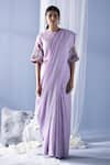 Buy_Oja_Purple Shrim Linen Woven Thread Round Sequin Work Saree With Blouse _at_Aza_Fashions