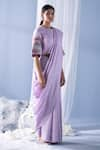 Shop_Oja_Purple Shrim Linen Woven Thread Round Sequin Work Saree With Blouse _at_Aza_Fashions