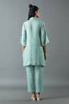 Shop_Oja_Blue Shrim Linen Embroidery Resham Collar Gota Shirt Tunic And Pant Set _at_Aza_Fashions