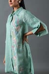 Buy_Oja_Blue Shrim Linen Embroidery Resham Collar Gota Shirt Tunic And Pant Set _Online_at_Aza_Fashions