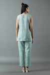 Shop_Oja_Blue Shrim Linen Embroidery Mirror Round Top And Pant Set _at_Aza_Fashions