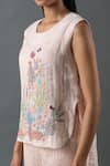 Buy_Oja_Pink Shrim Linen Embroidery Mirror Round Threadwork Top And Pant Set _Online_at_Aza_Fashions