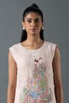 Shop_Oja_Pink Shrim Linen Embroidery Mirror Round Threadwork Top And Pant Set _Online_at_Aza_Fashions