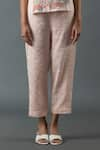 Oja_Pink Shrim Linen Embroidery Mirror Round Threadwork Top And Pant Set _at_Aza_Fashions