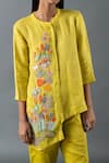 Buy_Oja_Green Shrim Linen Embroidery Mirror Mandarin Collar Kurta And Pant Set _Online_at_Aza_Fashions