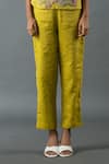 Buy_Oja_Green Shrim Linen Embroidery Mirror Round Flower Top And Pant Set _Online_at_Aza_Fashions