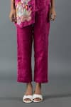 Shop_Oja_Magenta Shrim Linen Embroidery Mirror Mandarin Asymmetric Shirt And Pant Set _Online_at_Aza_Fashions