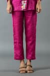 Oja_Magenta Shrim Linen Embroidery Mirror Collar Gota Work Shirt And Pant Set _Online_at_Aza_Fashions