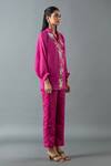 Buy_Oja_Magenta Shrim Linen Embroidery Mirror Collar Gota Work Shirt And Pant Set _Online_at_Aza_Fashions