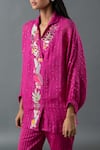 Shop_Oja_Magenta Shrim Linen Embroidery Mirror Collar Gota Work Shirt And Pant Set _Online_at_Aza_Fashions