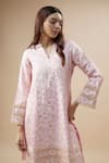 Monk & Mei_Pink Silk Woven Gul V Neck Brocade Kurta With Pant _Online_at_Aza_Fashions