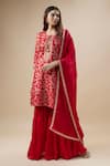 Buy_Monk & Mei_Red Satin Georgette Woven Bahar Round Neck Brocade Kurta Sharara Set _at_Aza_Fashions