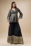 Buy_Monk & Mei_Black Bengaluru Silk Woven Bloom Jaal V Neck Peplum Kurti With Sharara _at_Aza_Fashions