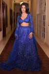 Buy_mehar_Blue Soft Net Embroidered Thread Leaf Sequin And Stone Work Lehenga Set _at_Aza_Fashions